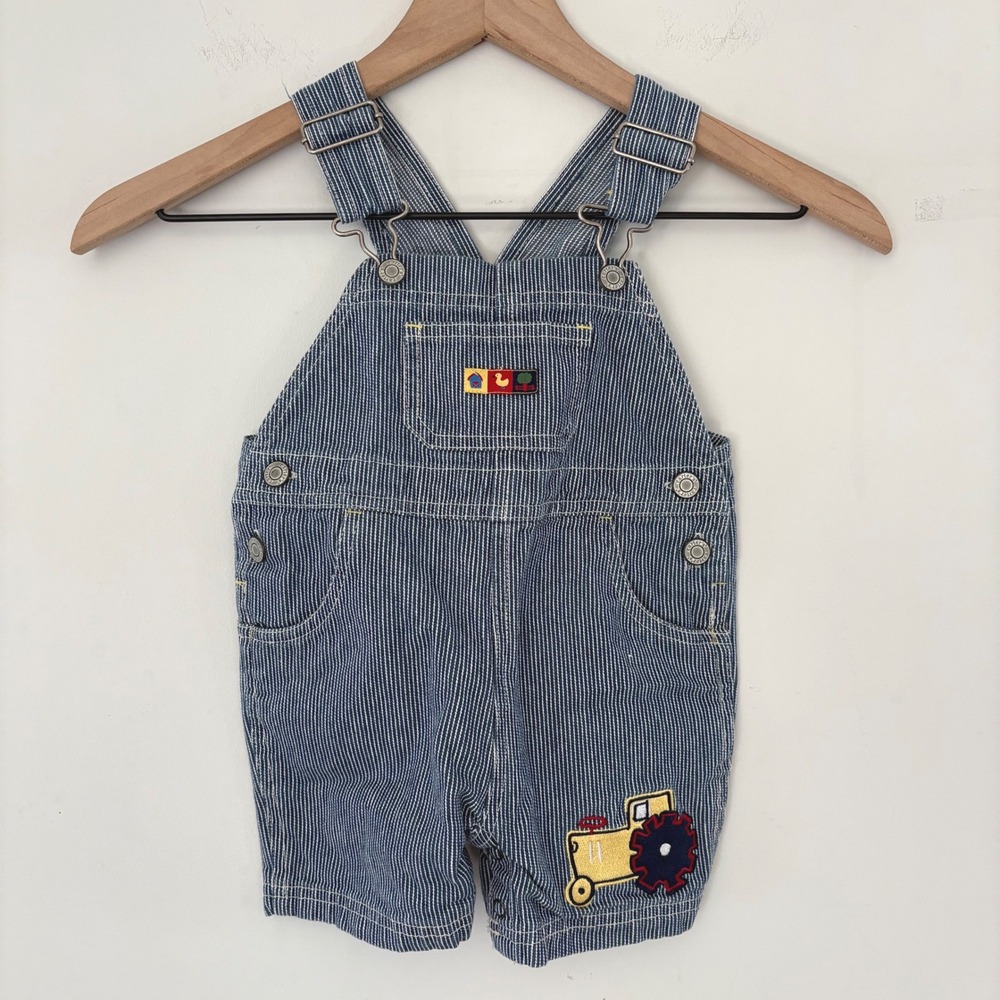 Y2K‎ Toddler Overall Shorts Carters 18M Blue Stripe DenimTractor Farm Animals